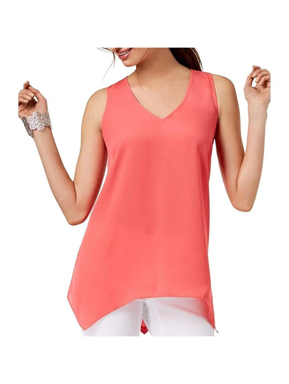 Alfani Womens Handkerchief Hem V-Neck Top Size M